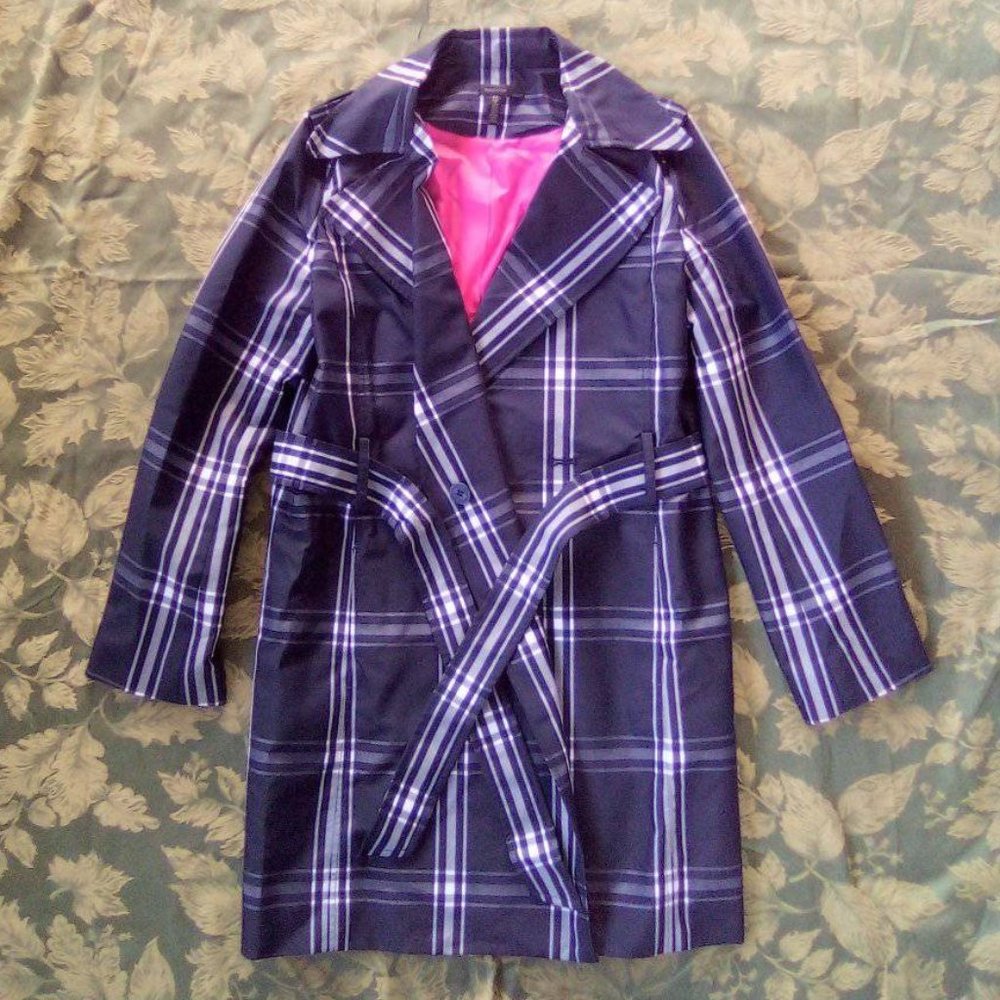 NWOT- Madison Plaid Trench Coat with Hot Pink Lining